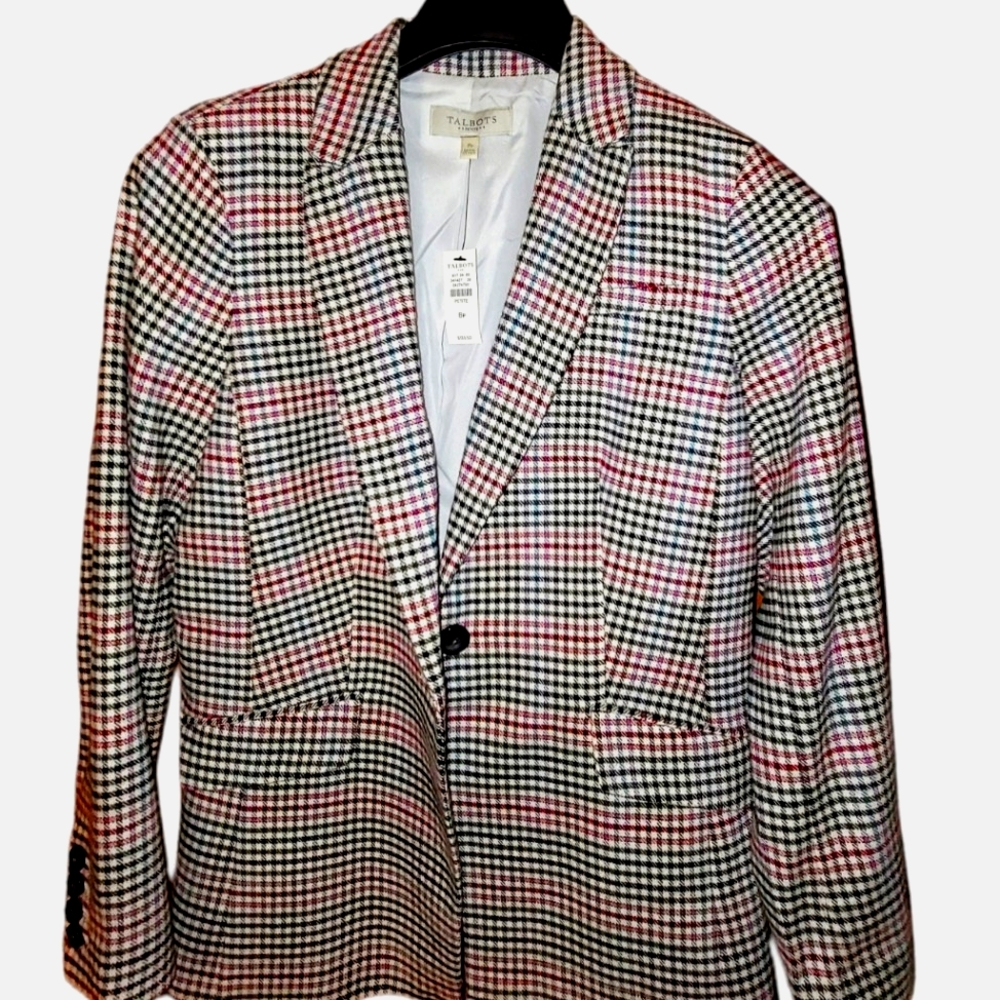 Talbots One Button Plaid Blazer Jacket (Multicolored) Size 8P